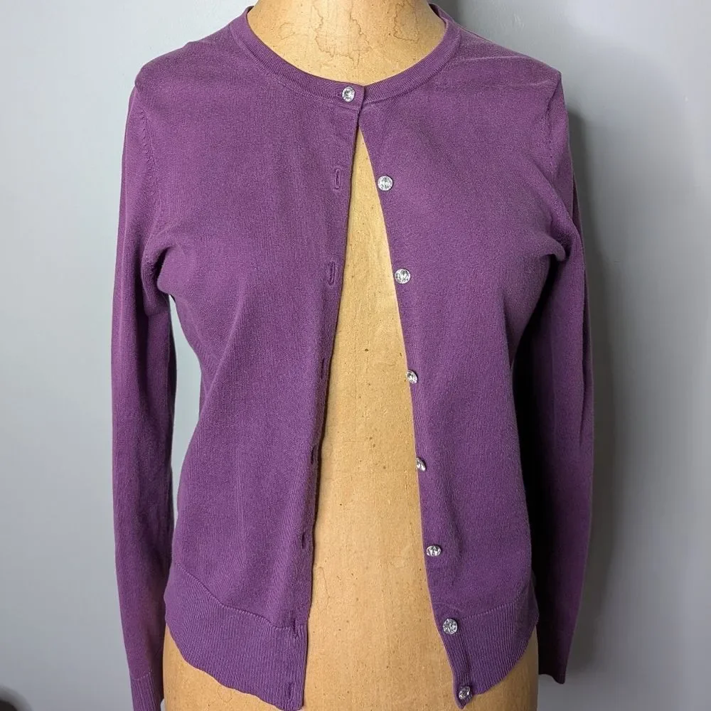 Vintage Ann Taylor Loft Purple Diamond Button Down Semi Cropped Cardigan Size SP